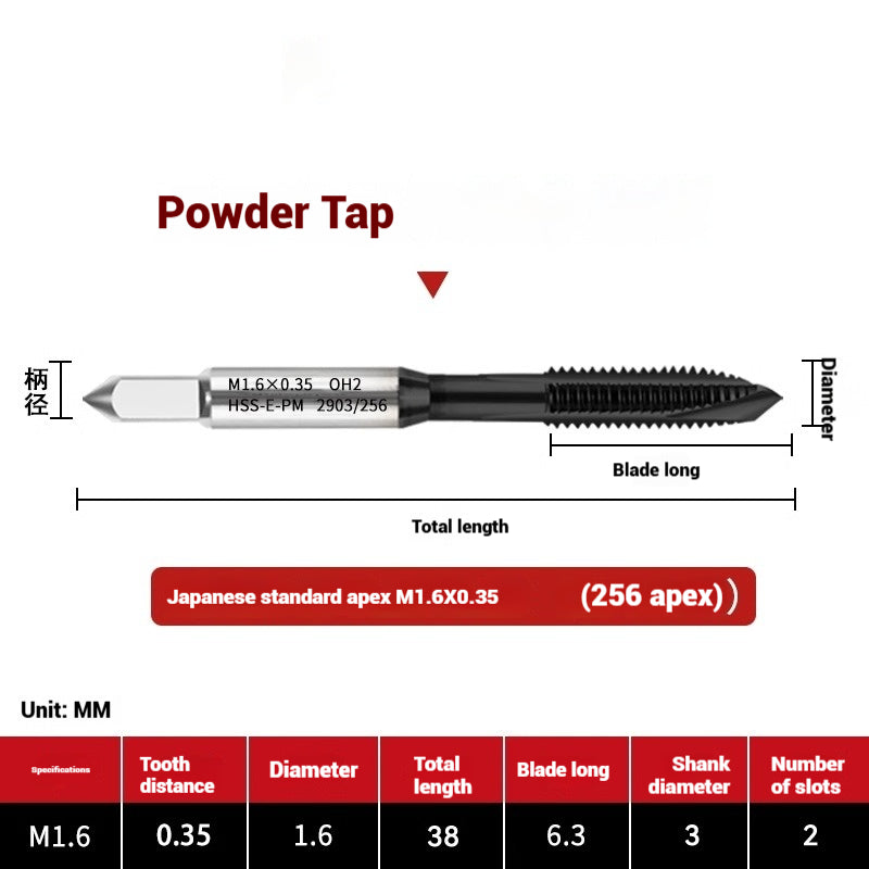 1101-OST High Speed Steel Powder Tap Japanese Standard Apex Screw Point Spiral Powder Metallurgy Tapping Coated Tap Shandong Denso Pricision Tools Co.,Ltd.
